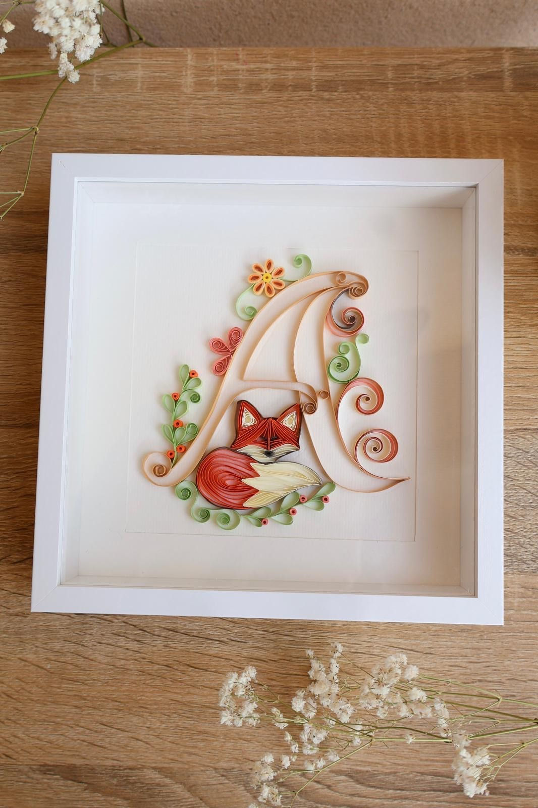 Lettre A & Renard en quilling - Création artisanale faite main personnalisée