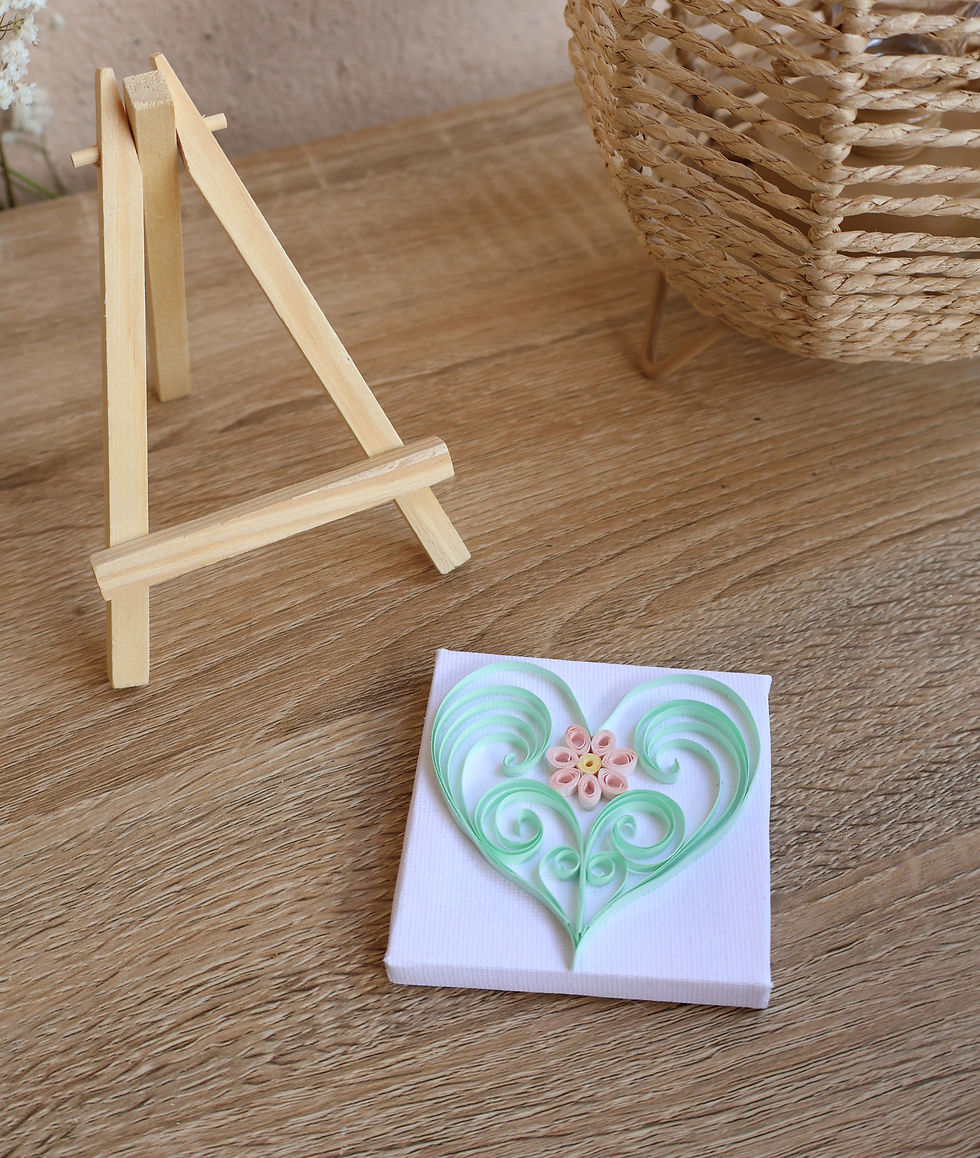 Miniature : Cœur vert en quilling sur chevalet – décoration nature zen fait main 