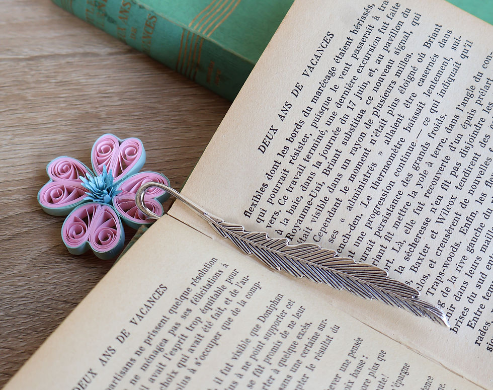 Miniature : Marque-page & Fleur rose & bleue - Création artisanale en quilling