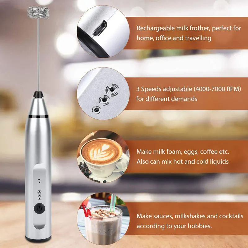 Thumbnail: Portable Electric Milk Frothers Handheld Blender USB Mini Coffee Maker Whisk Mix