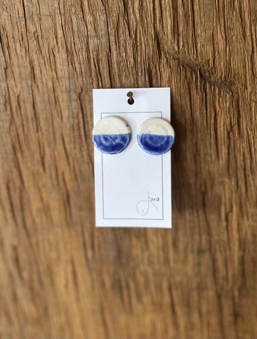 Brinco Pino Geométrico Cerâmica Disco Porcelana Pintura Azul Royal