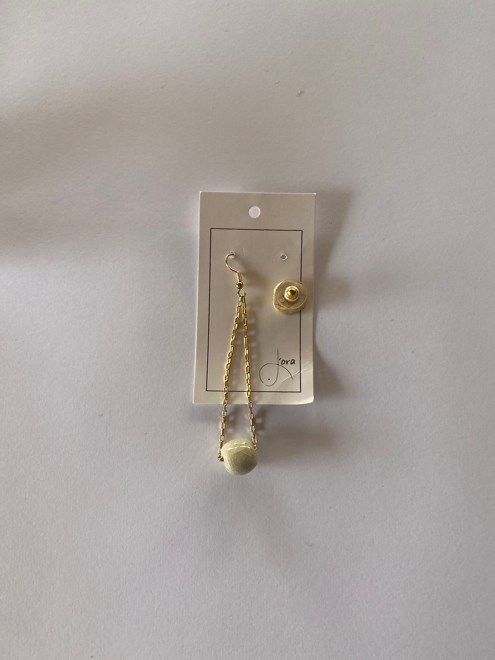 Miniatura: Brinco Solitário Pingente Esfera e Brinco Pino Cerâmica creme ouro