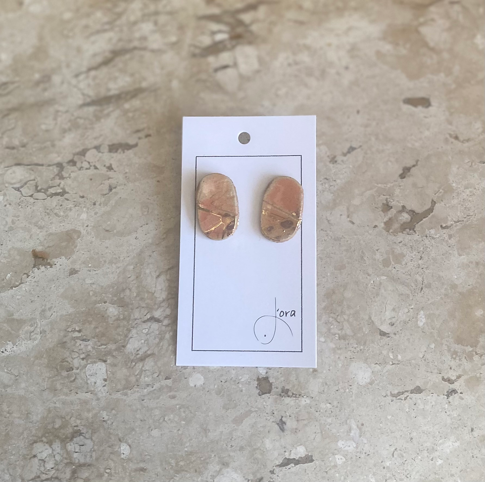 Miniatura: Brinco  Pino Cerâmica Elipse  Salmão Pintura Ouro