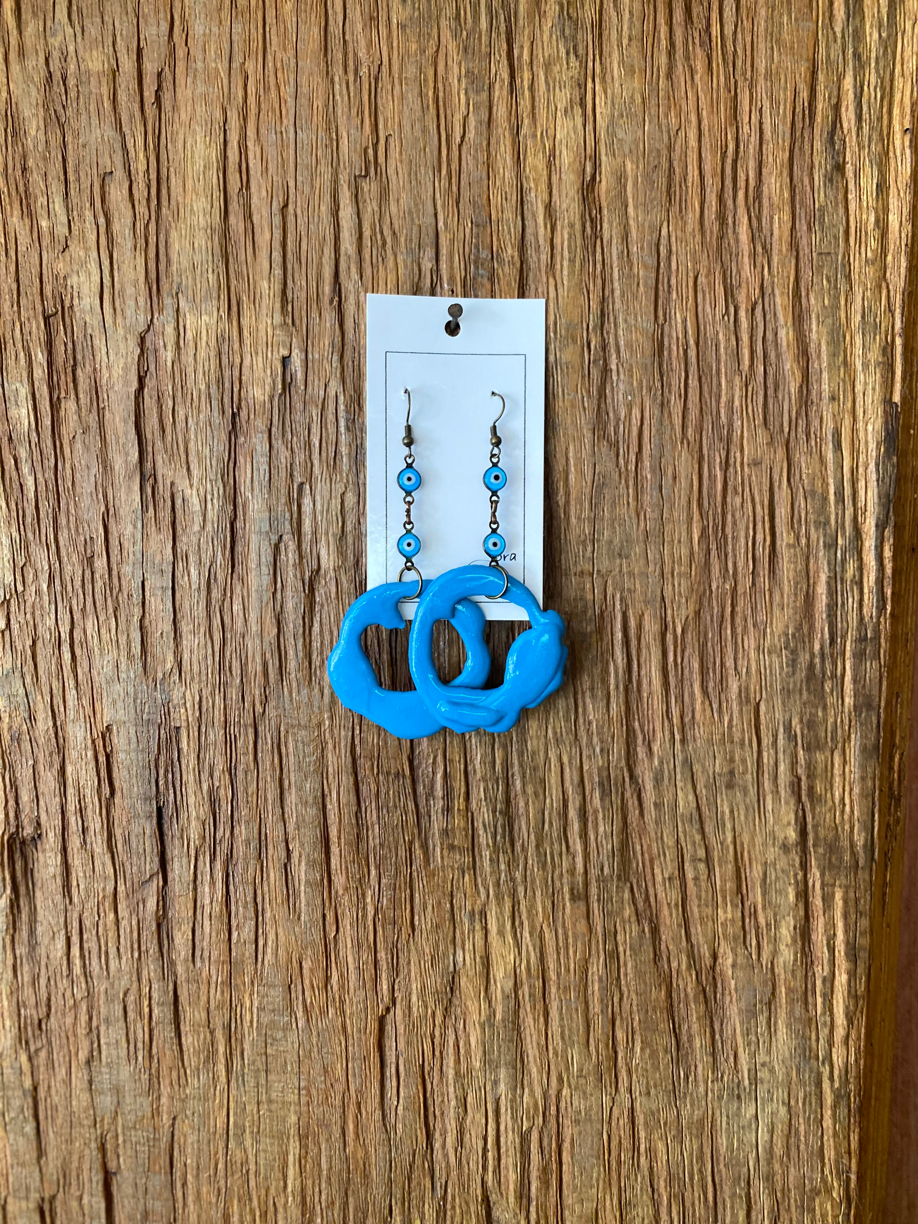 Brinco Anzol Ceramica  Elo  Azul  e  c/Olho Grego  Azul 