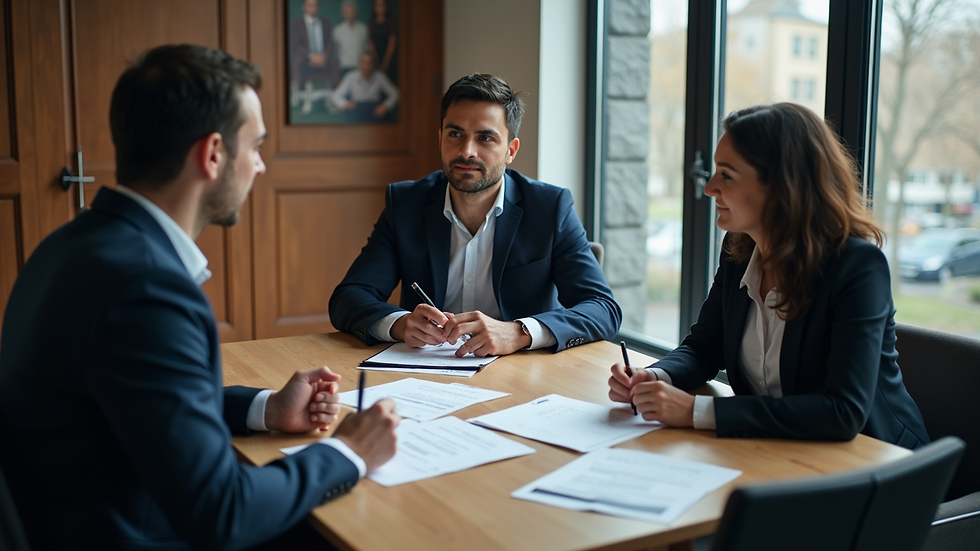 High angle view of a legal team discussing mass tort case files
