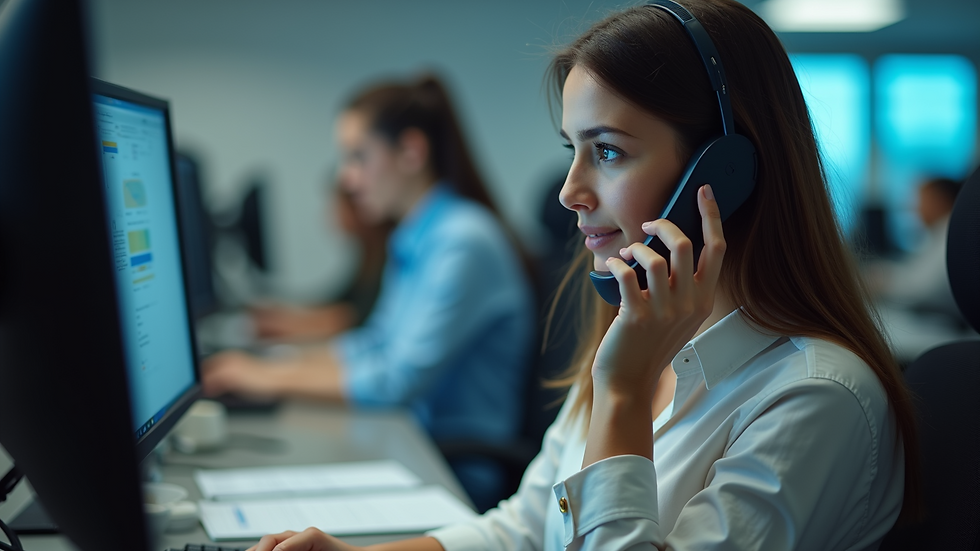 High angle view of a call center agent making a phone call