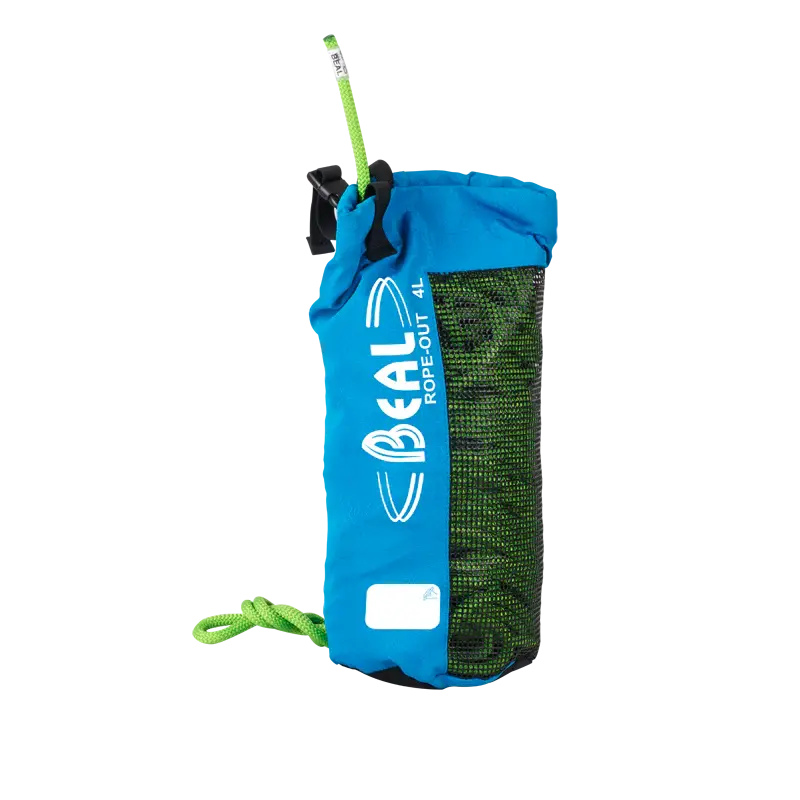 Blue rope bag with mesh front with fluorescent rope inside 