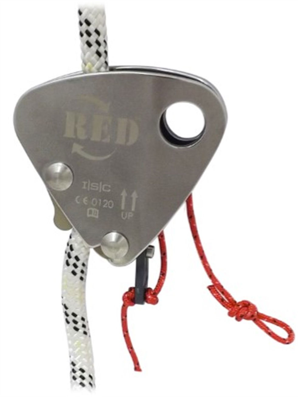 Thumbnail: Stainless steel back up device showing the device with a rope running through it