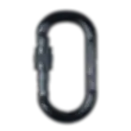 Symmetrical aluminium oval shaped carabiner for use with equipment with swivelling side plates