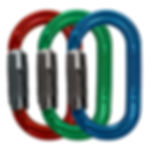 Blue, red and green karabiners