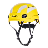Yellow helmet front side view showing the location of reflective stickers