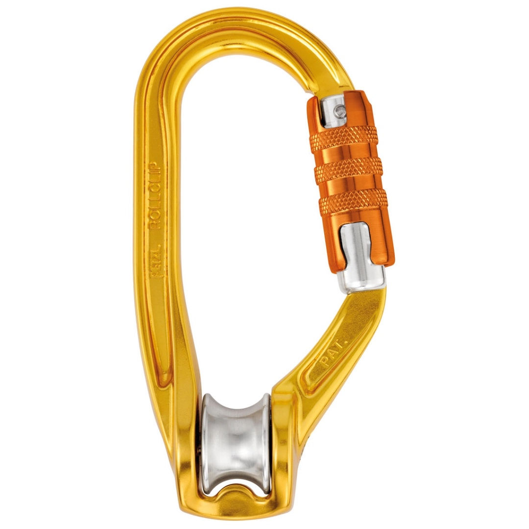 Yellow and orange Petzl Rollclip A
