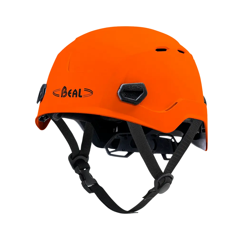 Thumbnail: Orange work helmet with vents and chinstrap