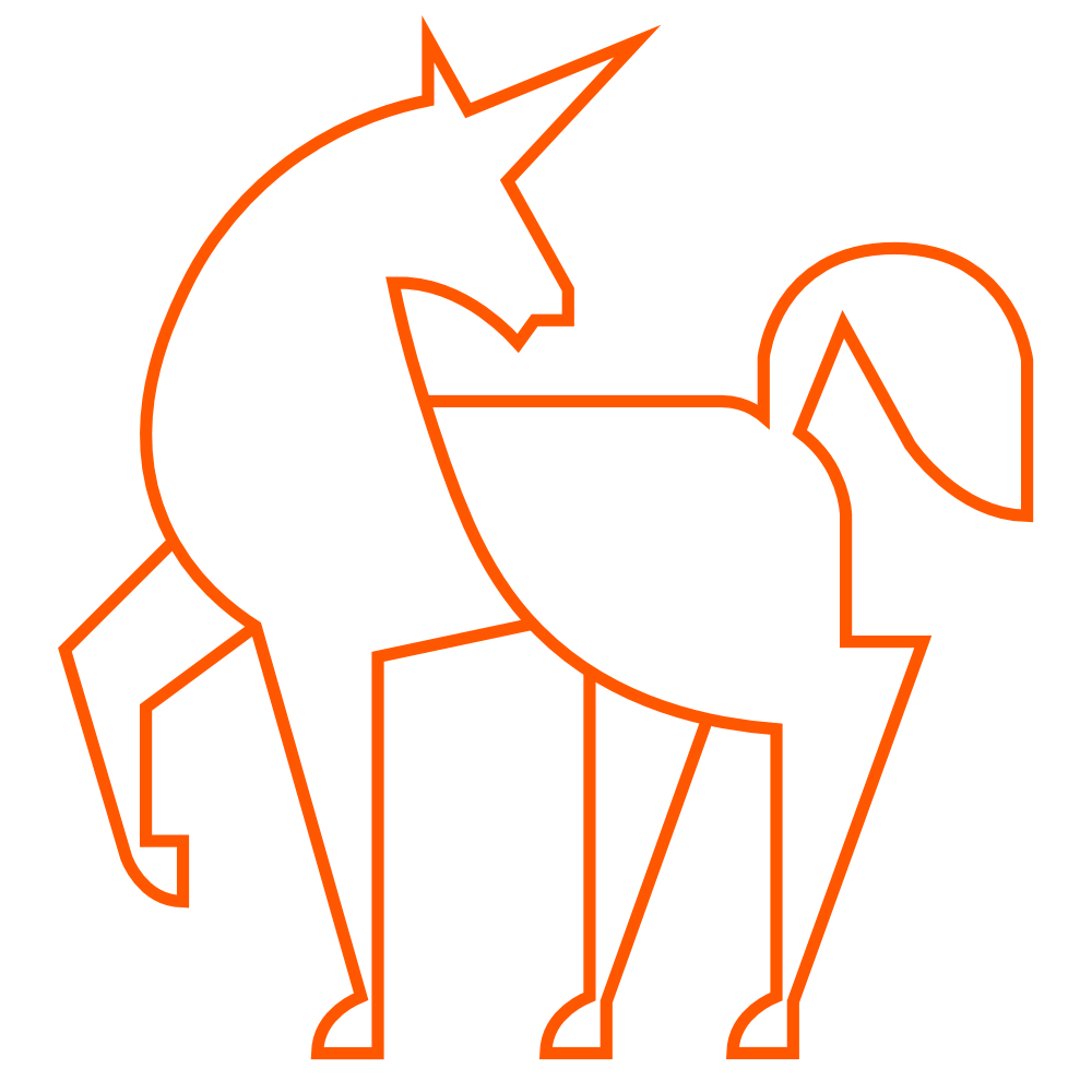 Orange outline of a unicorn.