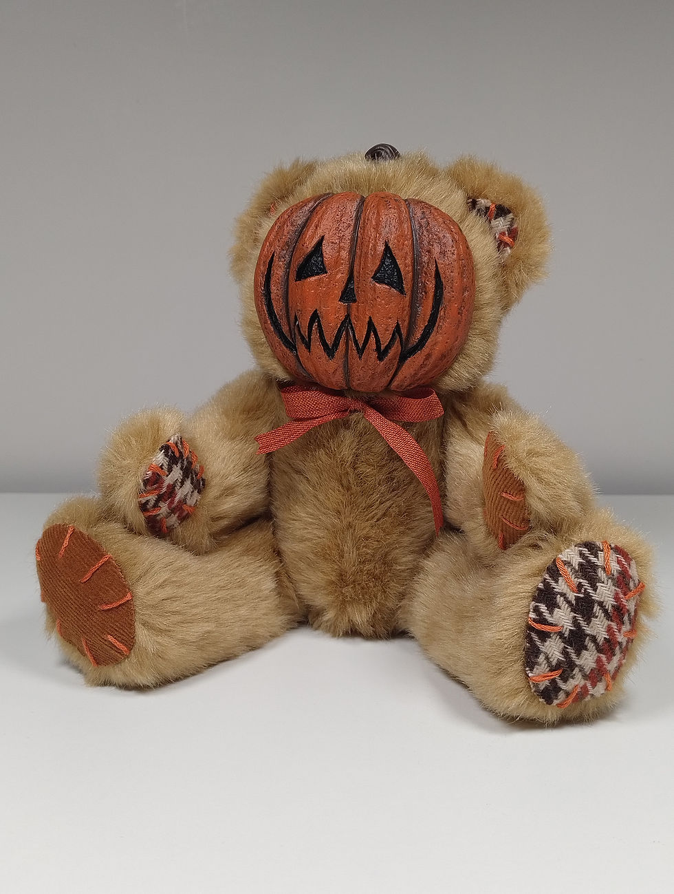 Thumbnail: Autumnal upcycled teddybear with pumpkin face