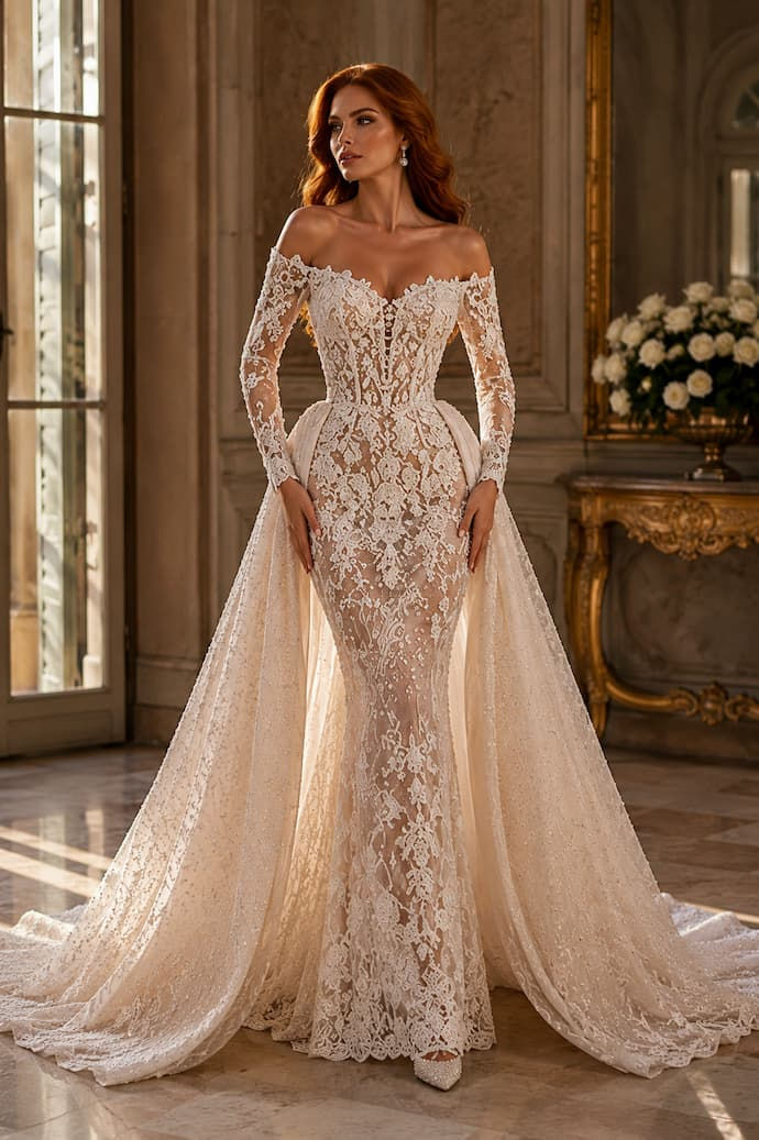 off the shoulder lace wedding dress style