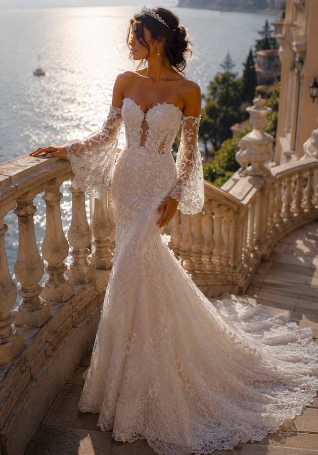 bell sleeves wedding dress