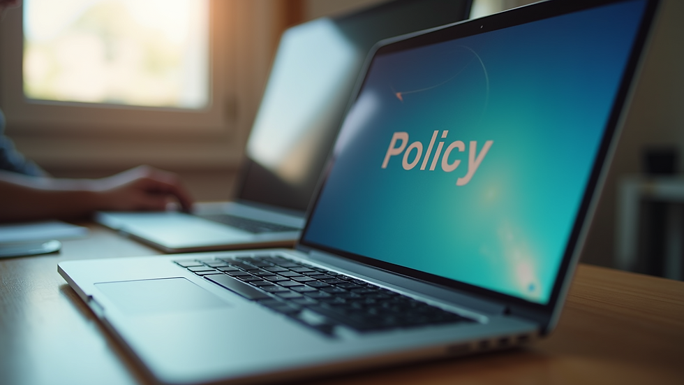 Close-up view of a laptop screen displaying website policy text