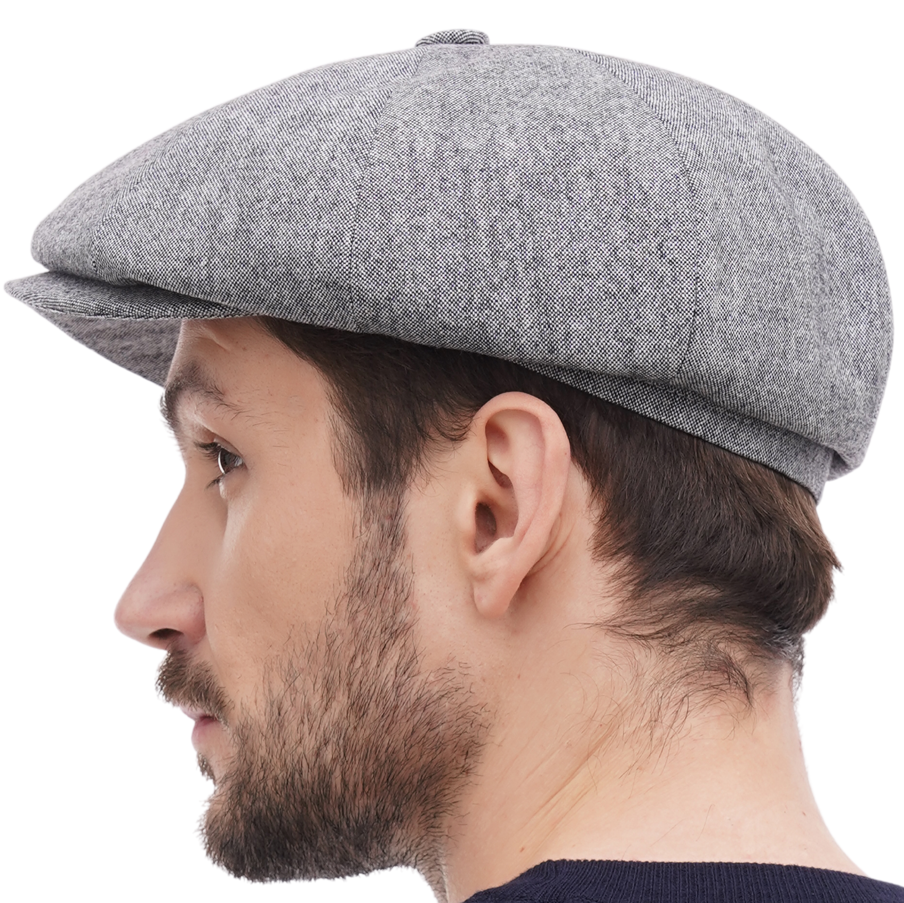 Чоловіча кепка восьмиклинка з світло-сірої вовни — класичний вибір у англійському стилі.