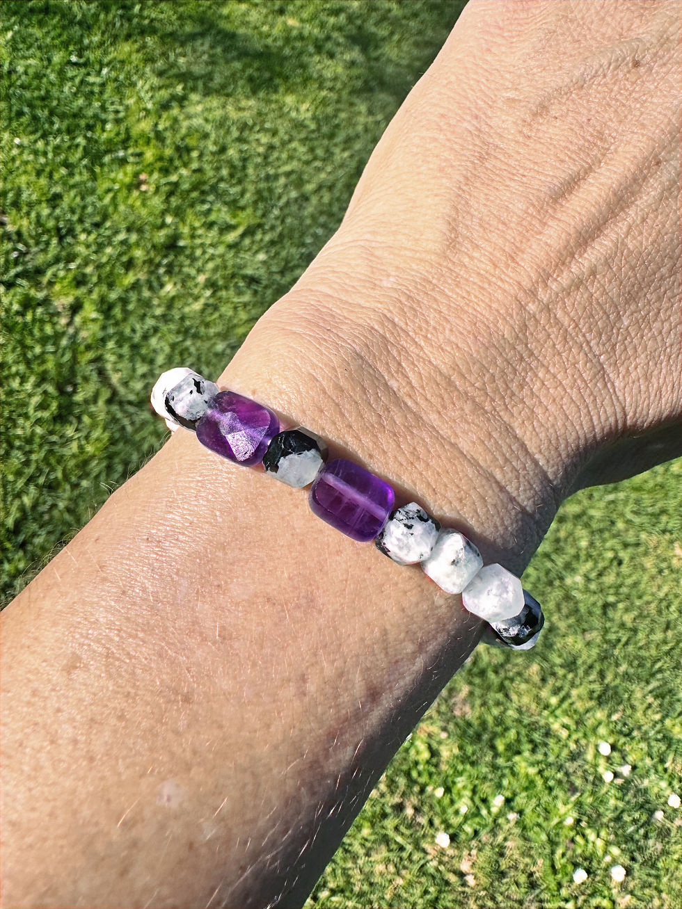 Amethyst Moonstone bracelet on wrist