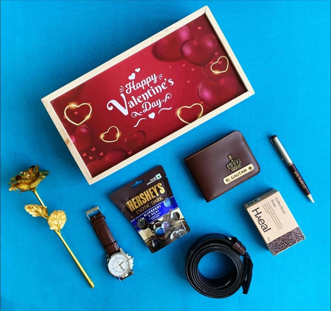 Valentines mini combo- Wallet/Wooden box/Keychain/ 4D Acrylic name on box