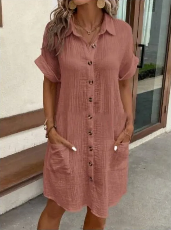 Thumbnail: Summer V-neck Linen Dress