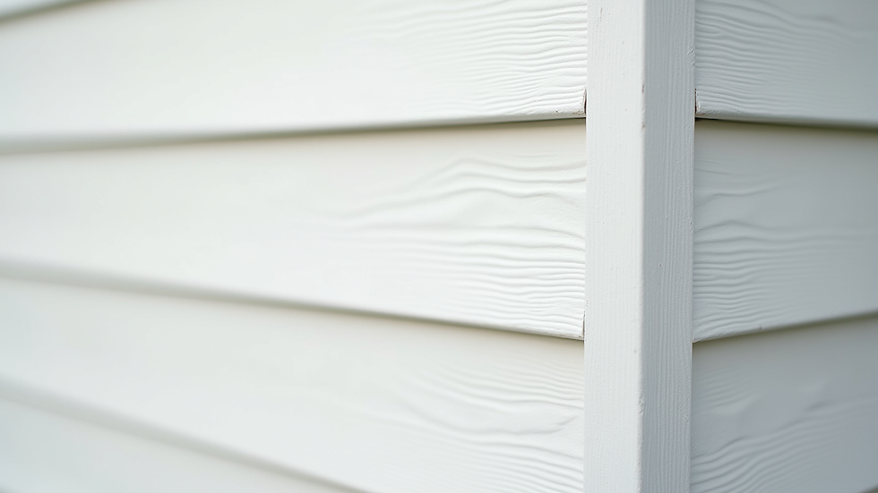 Close-up view of a clean white house siding after washing