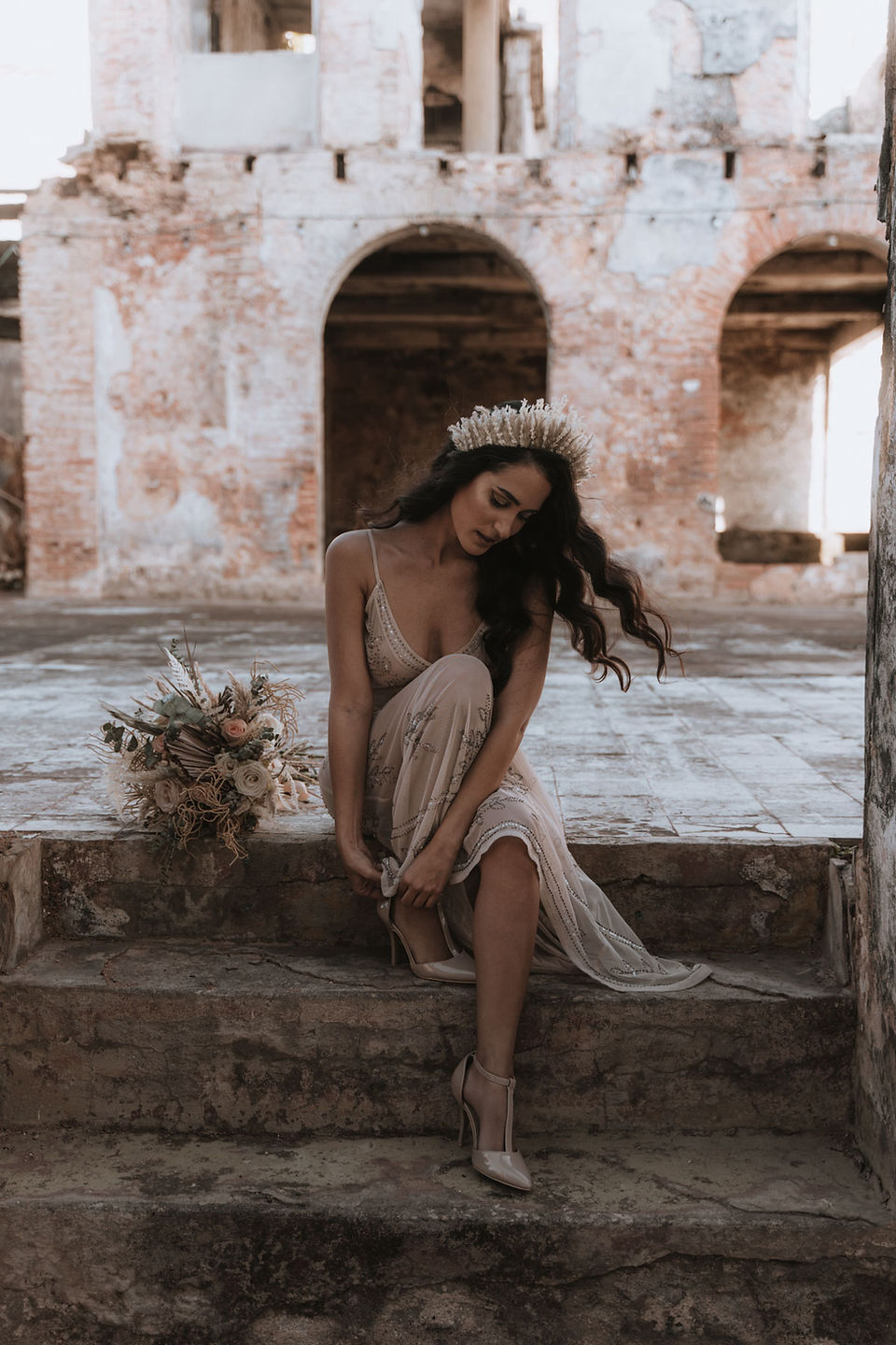 Eclectic Unique Floral Headpiece Elopement