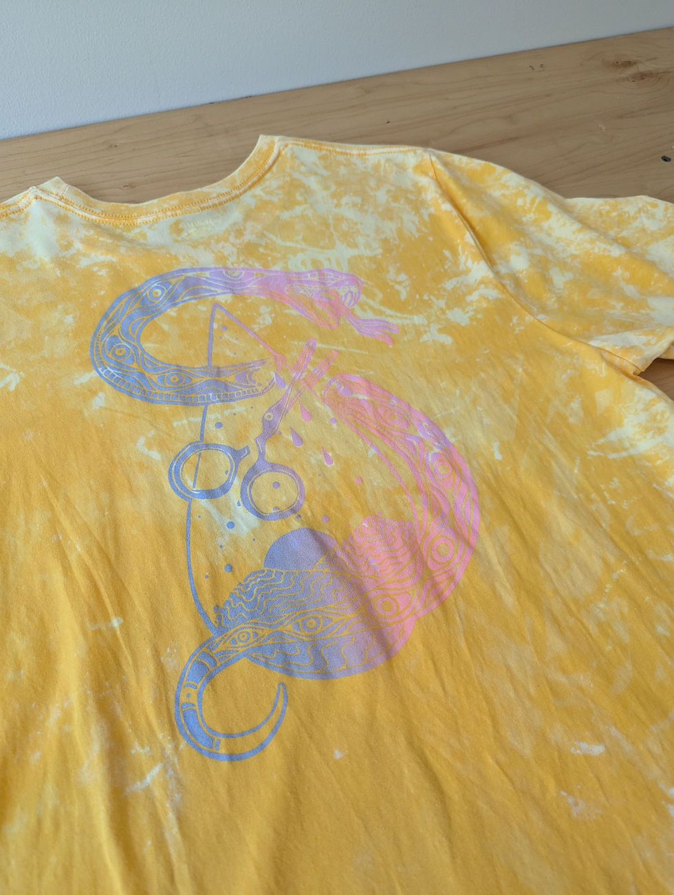Thumbnail: XL, Yellow Screen-printed & Bleach Dyed Unisex T