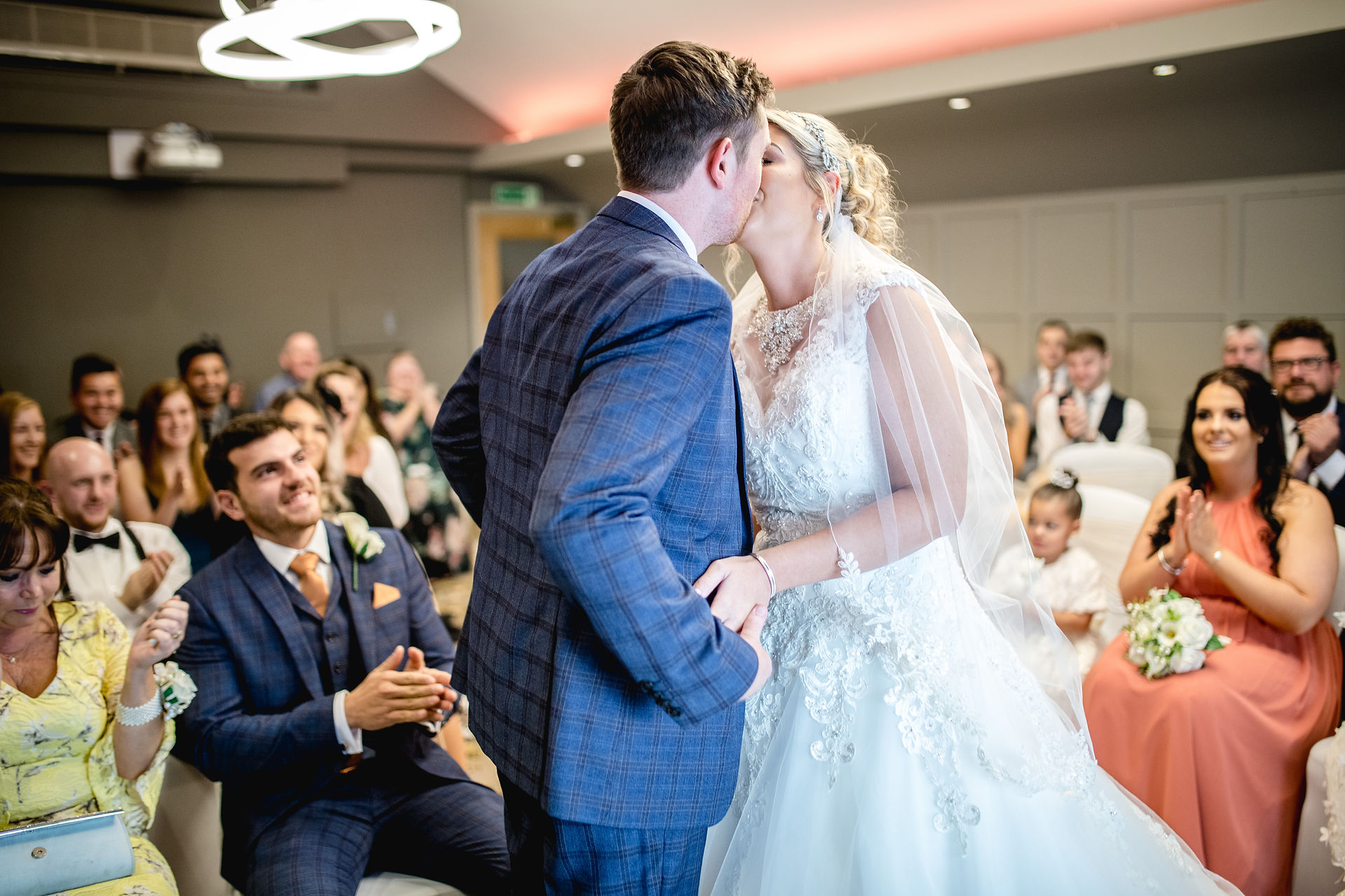 red hall hotel wedding first kiss