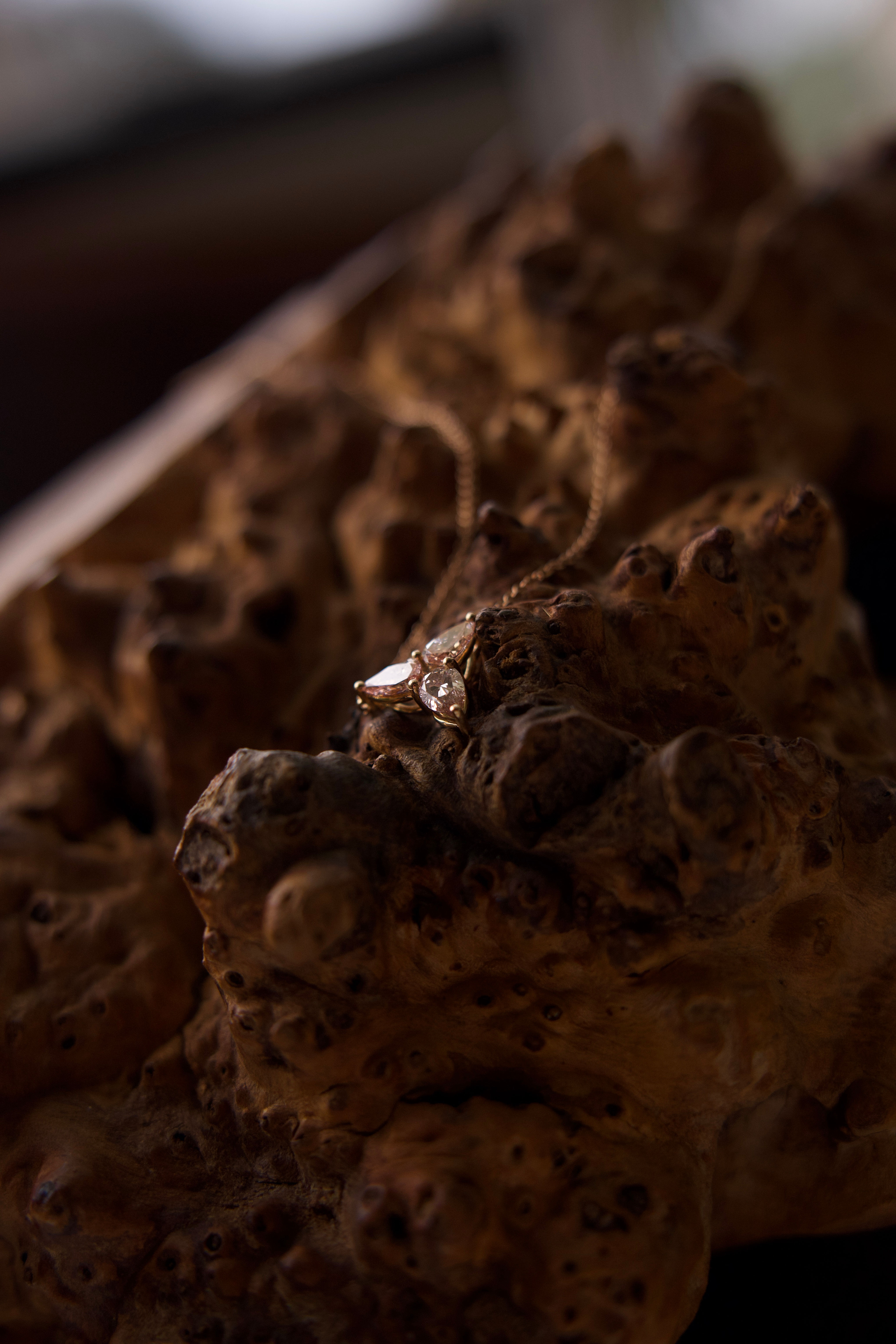 Triple Pear-Cut Diamond Fixed Pendant in Rose Gold