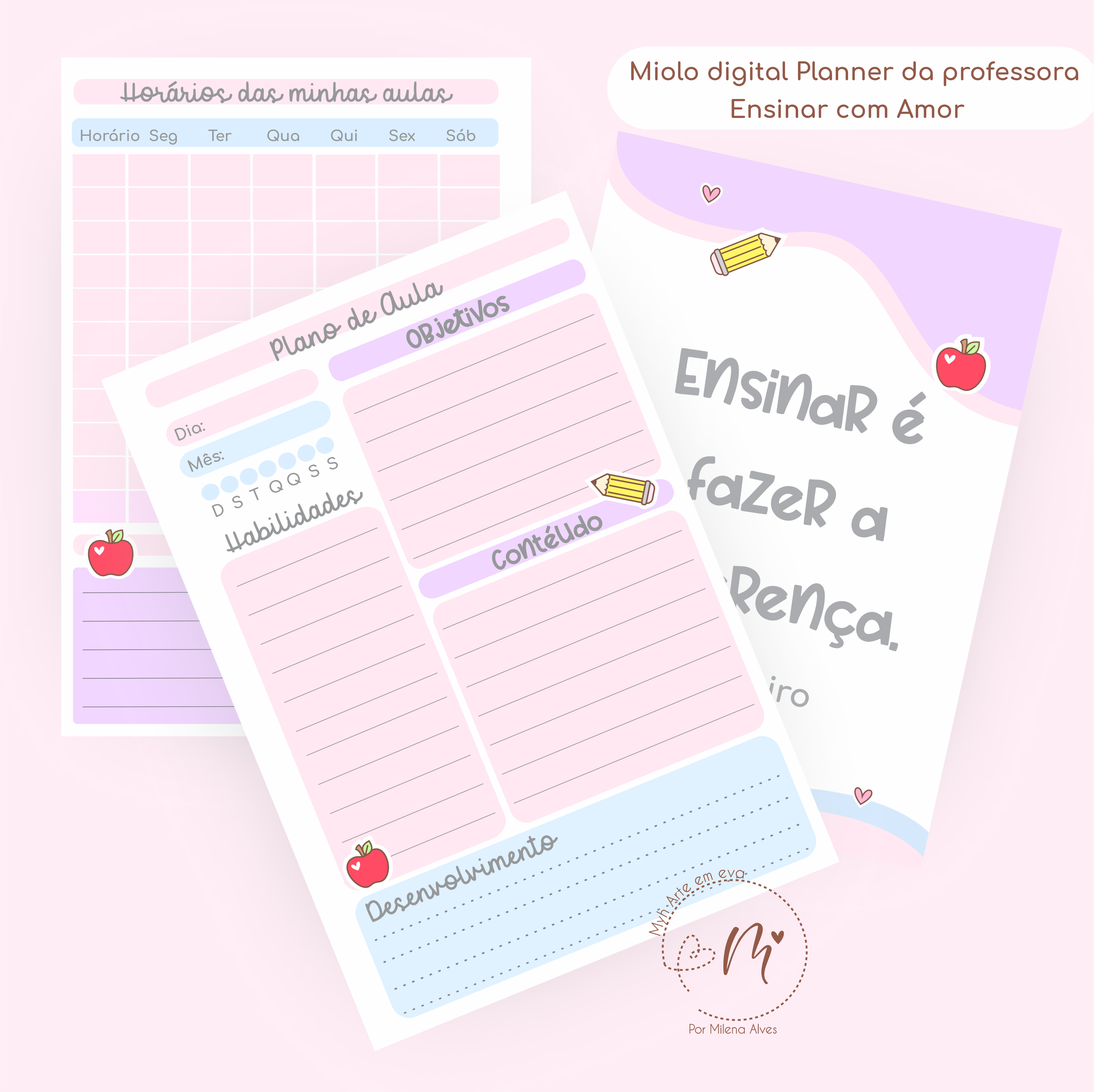 Miolo digital Planner da professora - Ensinar com Amor