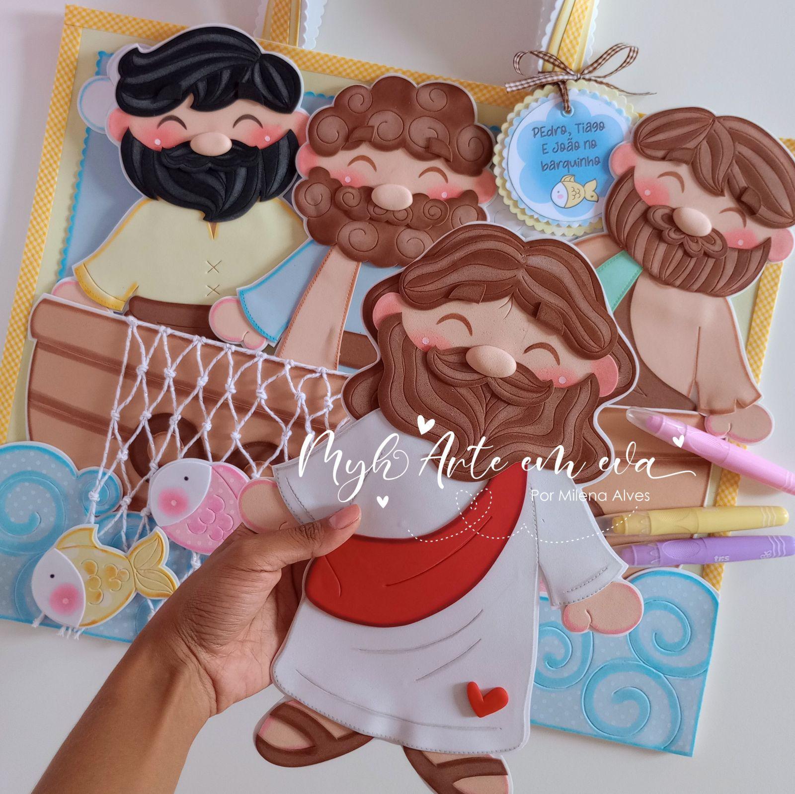 Pedro Tiago e João no barquinho Sacola cenário - Apostila e arquivo digital