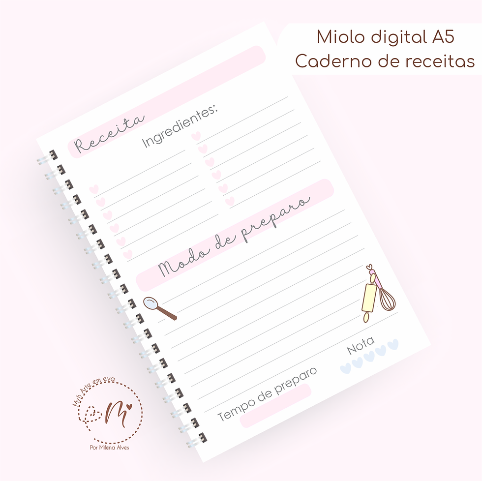 Miolo digital Caderno de receitas fofo