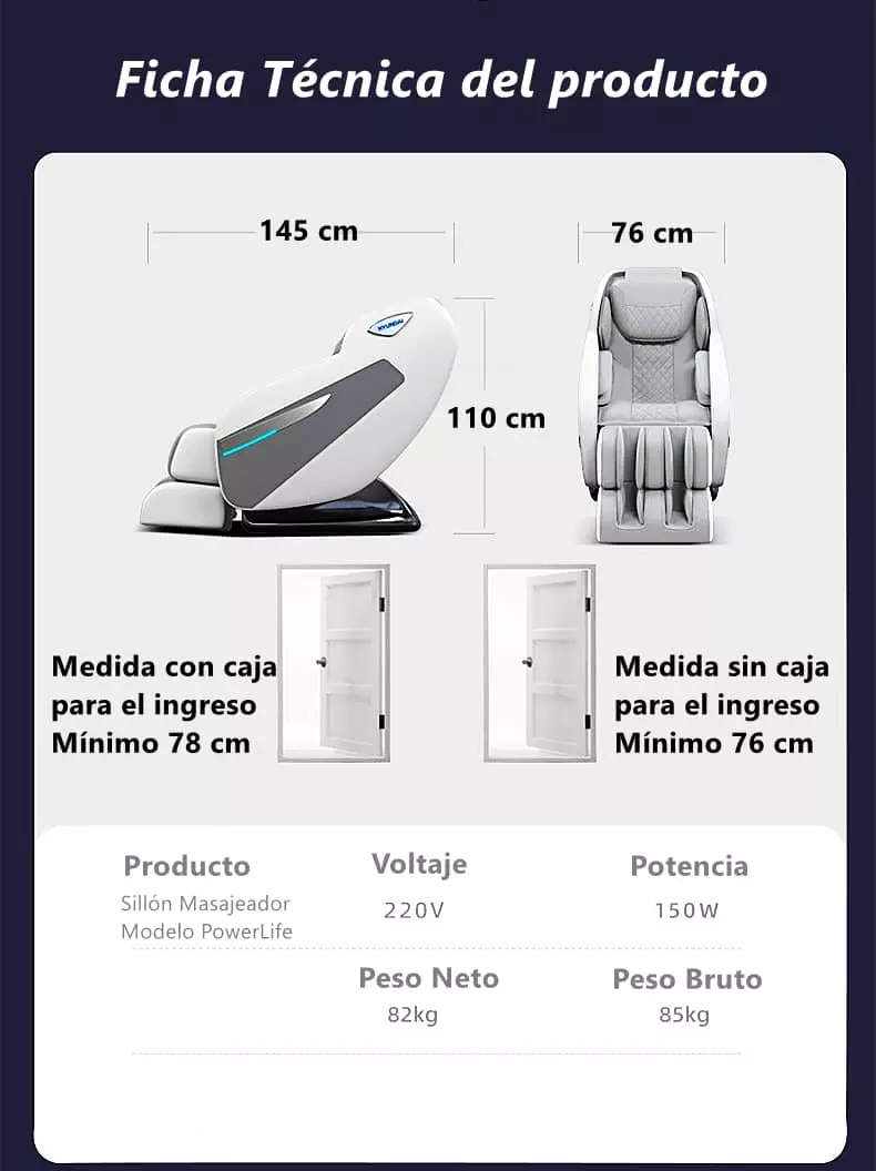 ficha tecnica del sillon masajeador