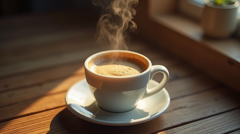 High angle view of a steaming cup of coffee