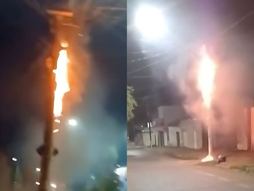 Transformador pega fogo no bairro São Jorge em Uberlândia e afeta rede elétrica e de internet