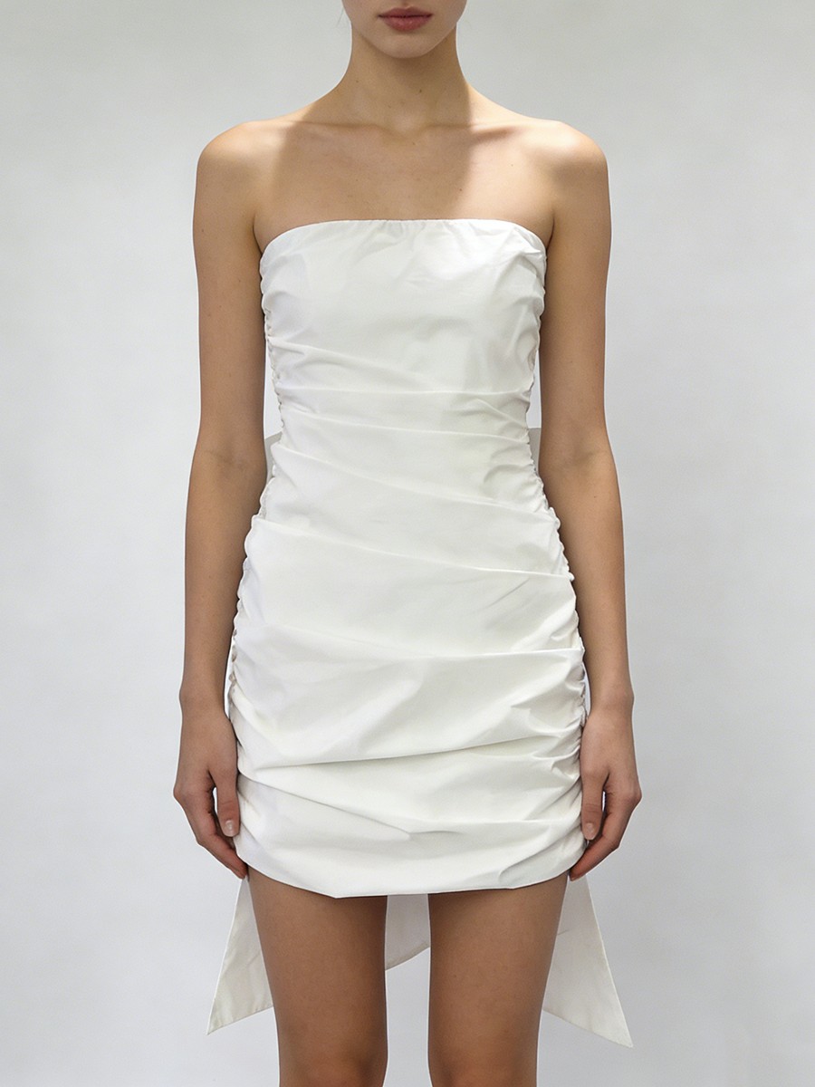 Mini Dress, White Spliced Bow Detail Sheath Polyester for The Strapless White Mini view 1
