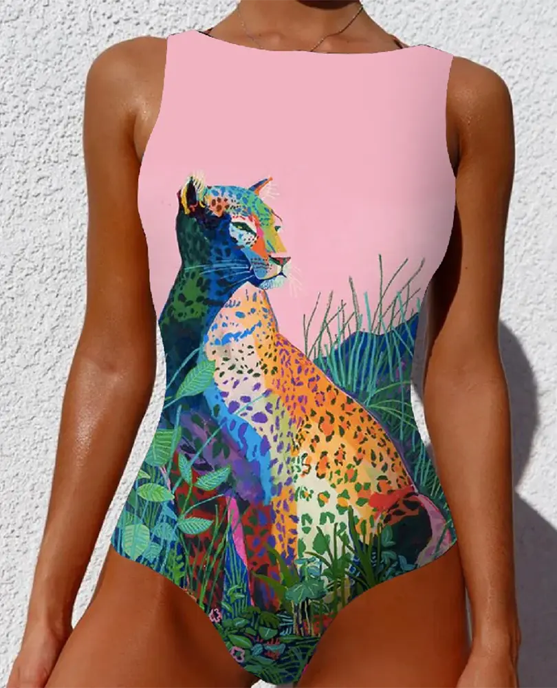 Cusuti Vintage Retro One Piece Swimsuit Push Up Padded Bathing Suit