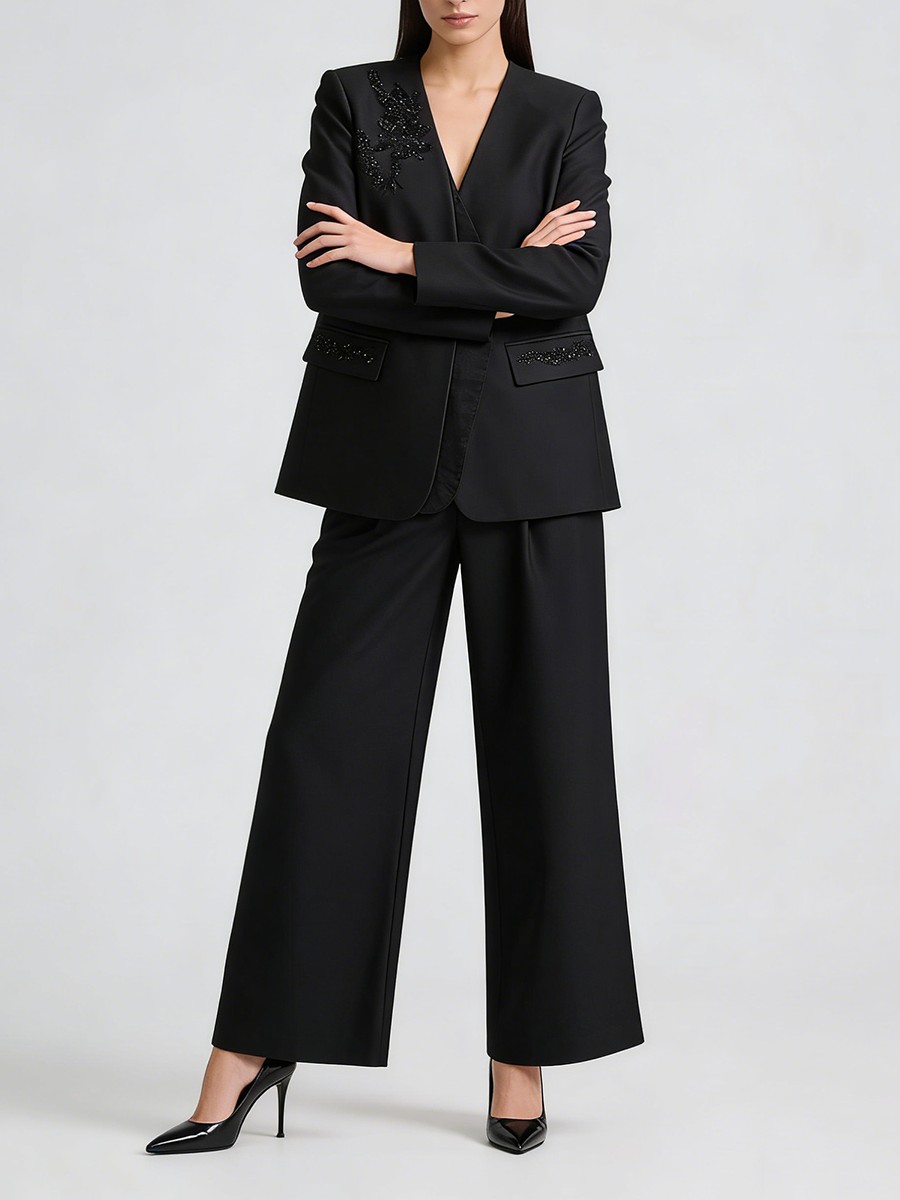 Pant Suits, Office Lady Style, Notched Collar, Beading Decoration for The Assertive Pant Suit view 3
