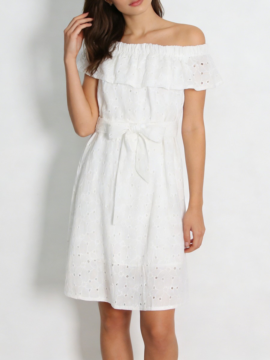 A LINE Dresses, Embroidery, Polyester, Slash Neck, Short Sleeve for A LINE Dresses, Embroidery, Polyester, Slash Neck, Short Sleeve view 4