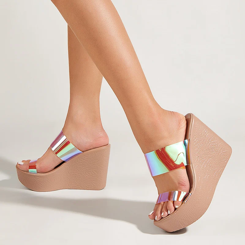 Open Toe Platform Wedge High Heel Slides PVC Upper Slip On Casual Sandals for Open Toe Platform Wedge High Heel Slides PVC Upper Slip On Casual Sandals view 4
