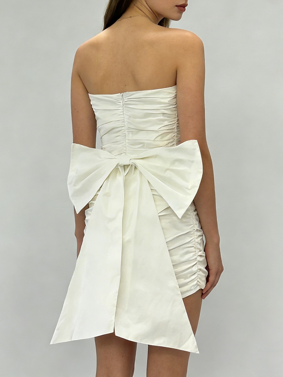 Mini Dress, White Spliced Bow Detail Sheath Polyester for The Strapless White Mini view 4
