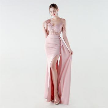 Evening Dresses, Trumpet Mermaid Silhouette, Beading V-Neck, Satin Polyester