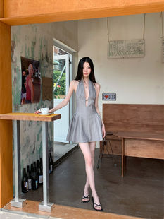 Polka Dot V-Neck Ball Gown, Sleeveless Polyester Mini Dress