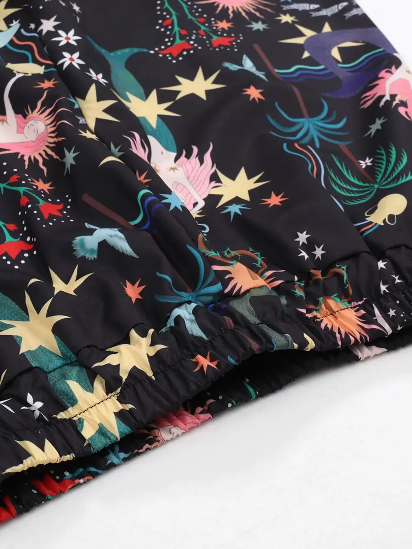 Cusuti Black Print Bikini Set with Long Sleeve Cover Up