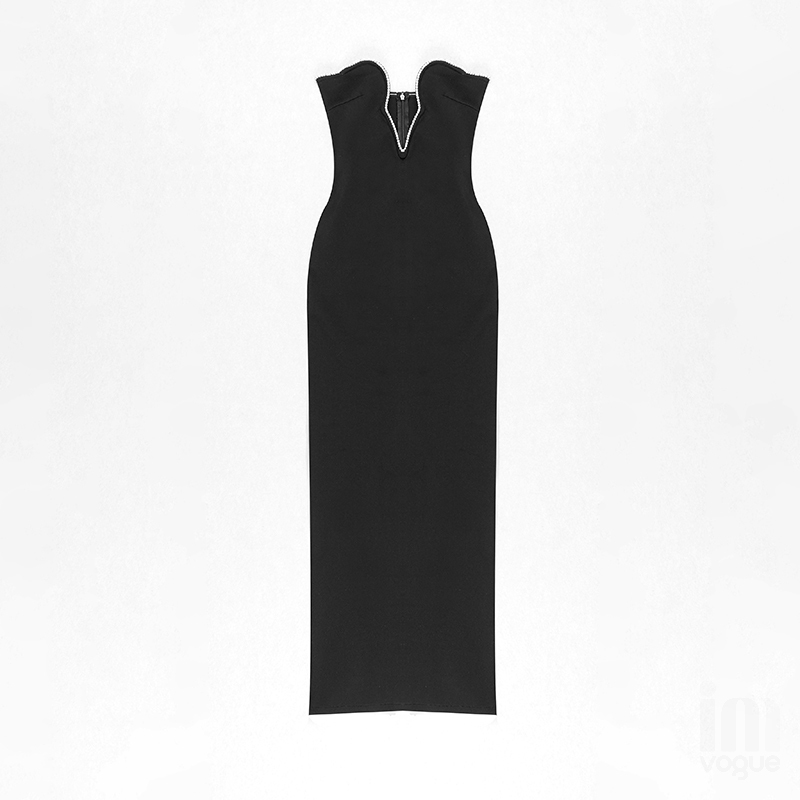 Hailey Bieber Crystal Black Dress | Strapless Embellished Evening Met Gala Dress for Red Carpet Resonance - view 4