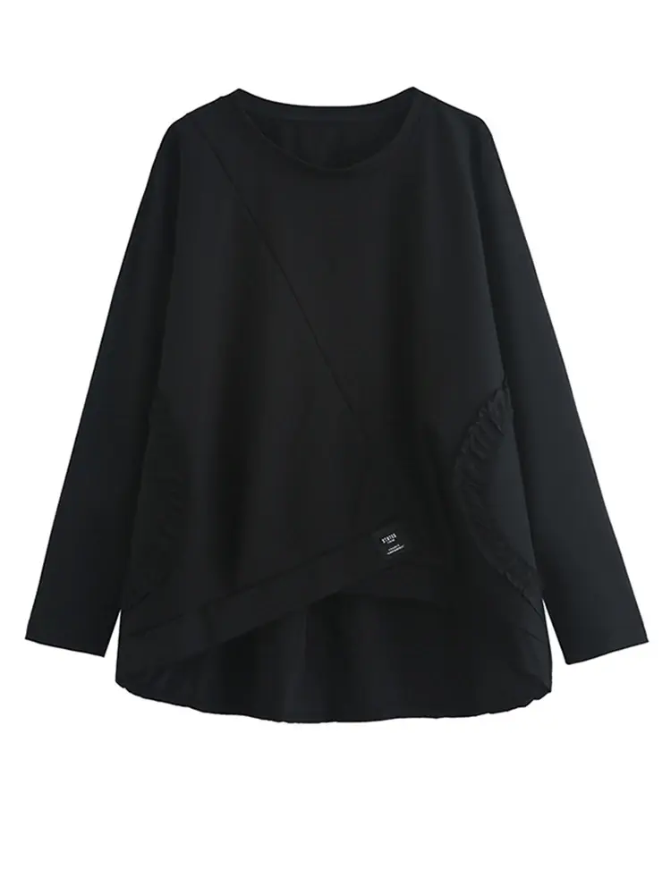 Color Block Long Sleeve Tee with relaxed fit, slight stretch, and crewneck. Cusuti.