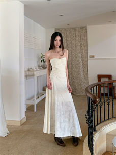 Evening Dress, Strapless A-Line Jacquard Mid-Calf Polyester Dress
