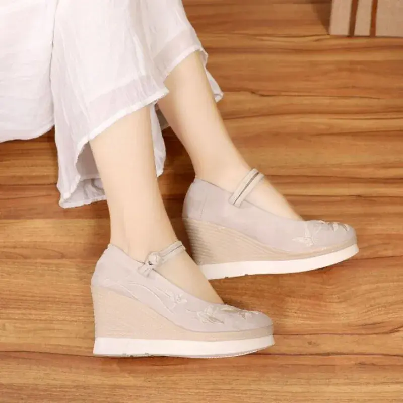 Cusuti Cotton Fabric Wedge Pumps | Vintage Sandals